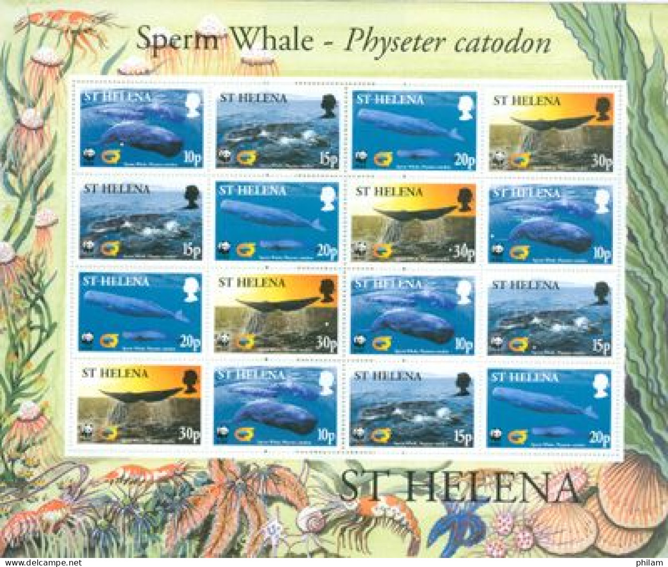 ST HELENE 2002 - W.W.F. - La Baleine Sperm - Feuillet De 4 X 4 - Unused Stamps