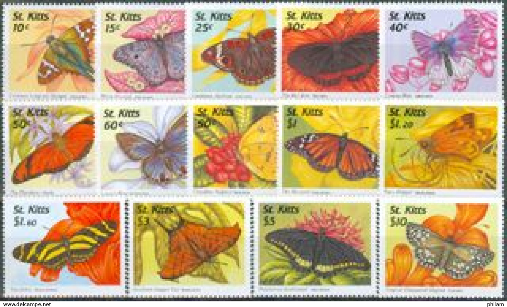 St. KITTS 1997 - Série Courante - Papillons - 14 V. - Butterflies