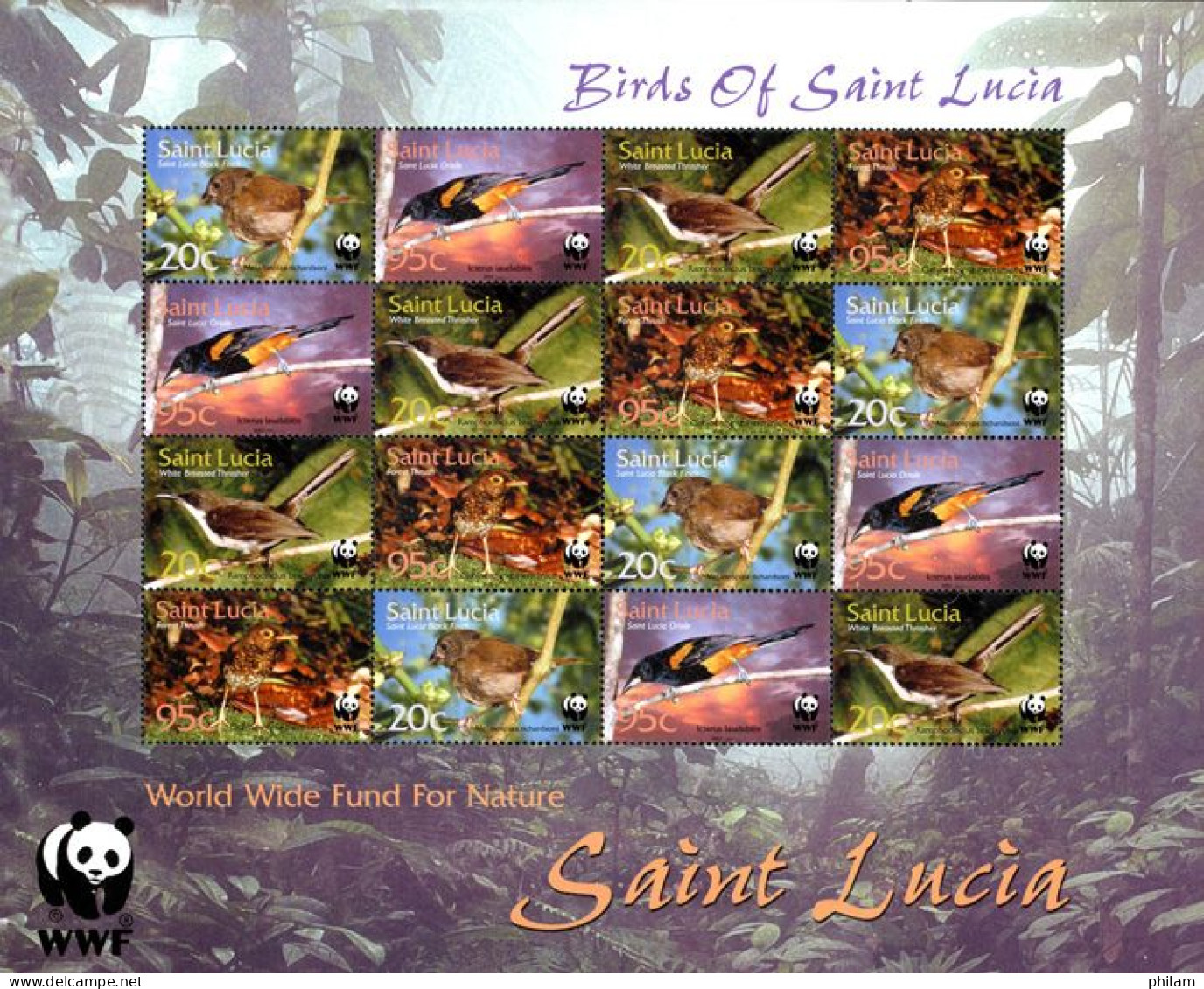 ST LUCIE 2001 - WWF - Oiseaux De Saint Lucia - Feuillet - Passereaux