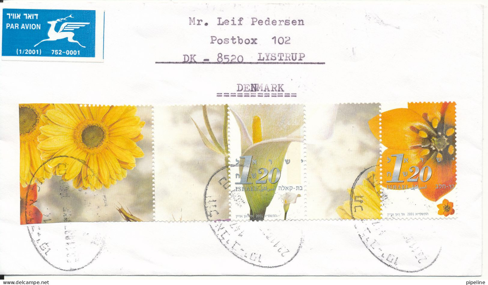 Israel Cover Sent Air Mail To Denmark 23-11-2002 Topic Stamps FLOWERS - Briefe U. Dokumente