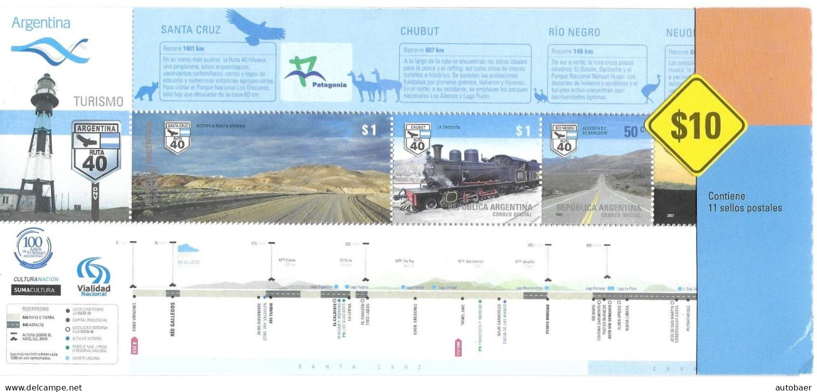 Argentina 2007 Tourism Ruta Nacional 40 National Street Route Mi. 3144-54 Stripe Of 11/Booklet 68 MNH Postfrisch Neuf ** - Neufs