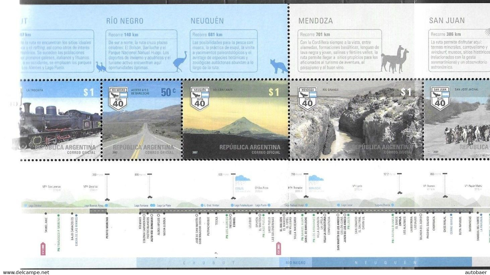 Argentina 2007 Tourism Ruta Nacional 40 National Street Route Mi. 3144-54 Stripe Of 11/Booklet 68 MNH Postfrisch Neuf ** - Unused Stamps