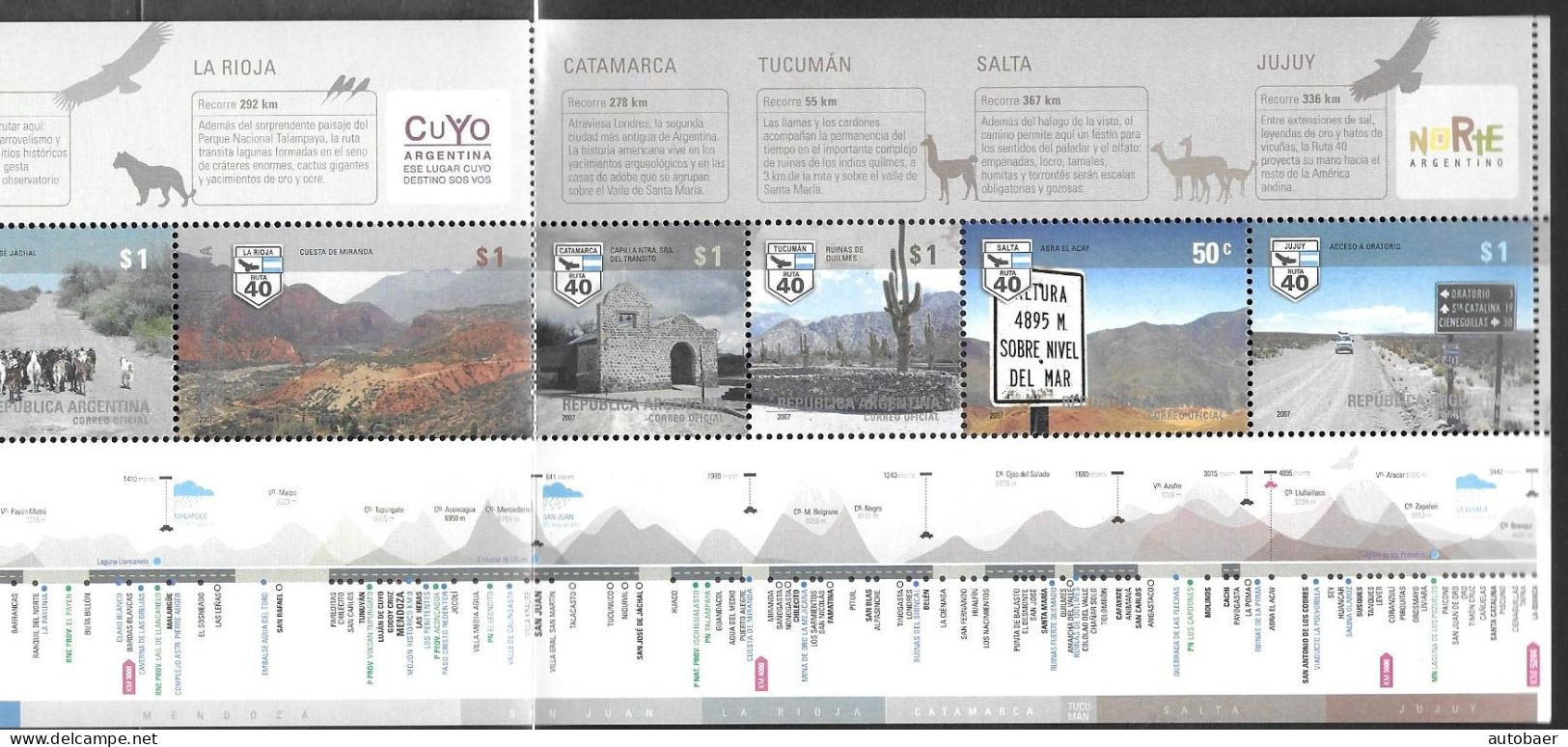 Argentina 2007 Tourism Ruta Nacional 40 National Street Route Mi. 3144-54 Stripe Of 11/Booklet 68 MNH Postfrisch Neuf ** - Ungebraucht