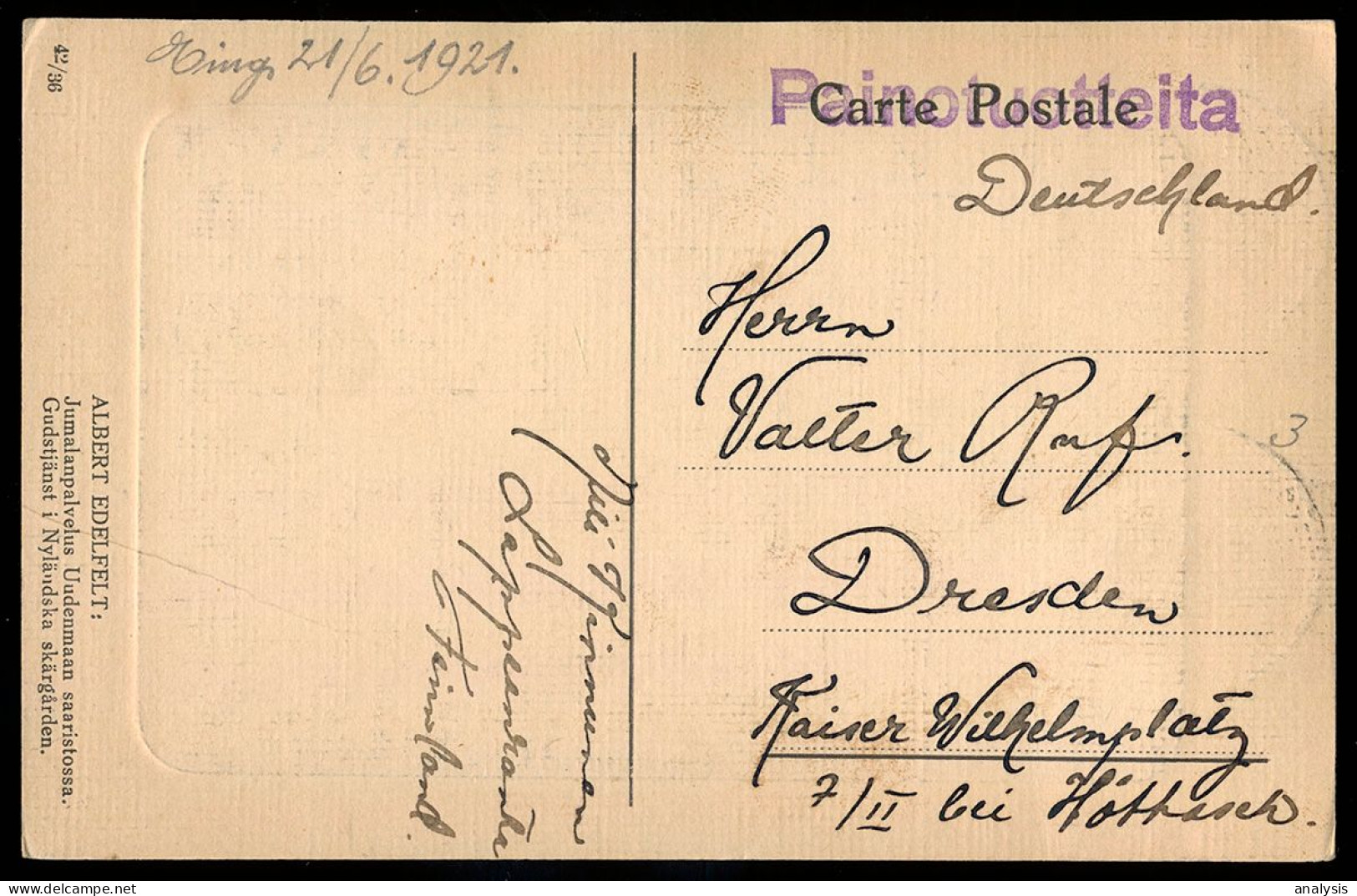Finland Lappeenranta Painotuotteita Postcard Mailed To Germany 1921. 35P Rate. Albert Edelfelt Painting Scene - Lettres & Documents
