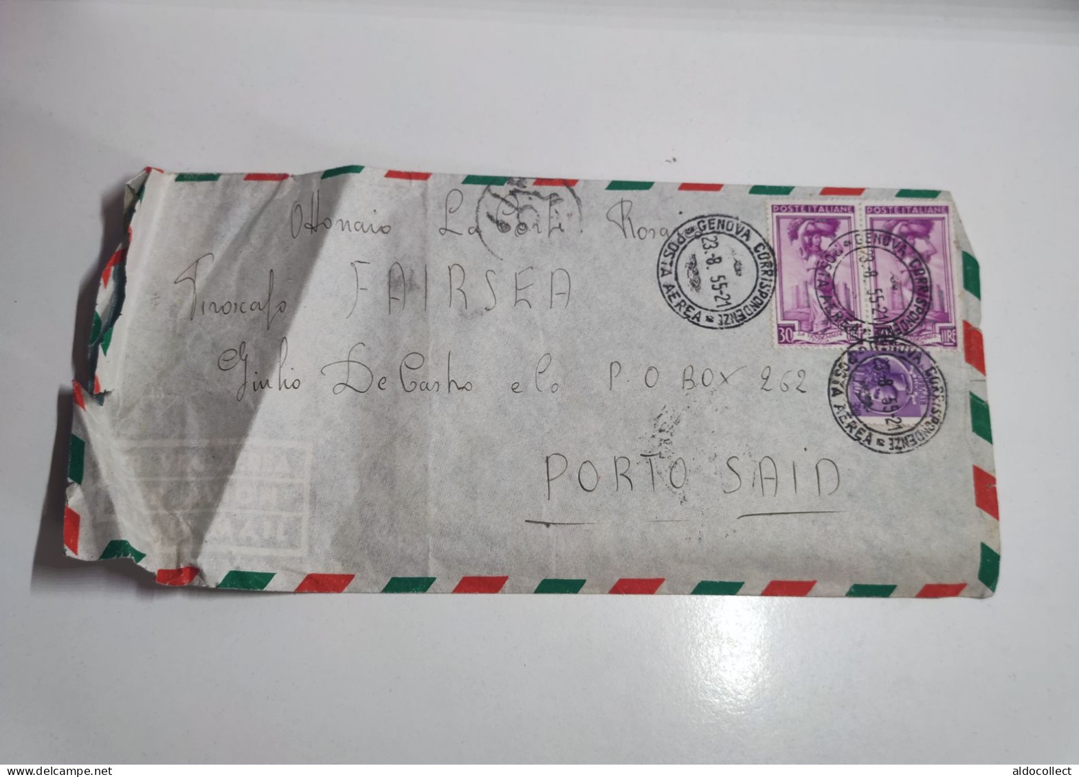 Lettera Via Aerea Da Genova Per Porto Said Egitto Del 1955 - Luchtpost