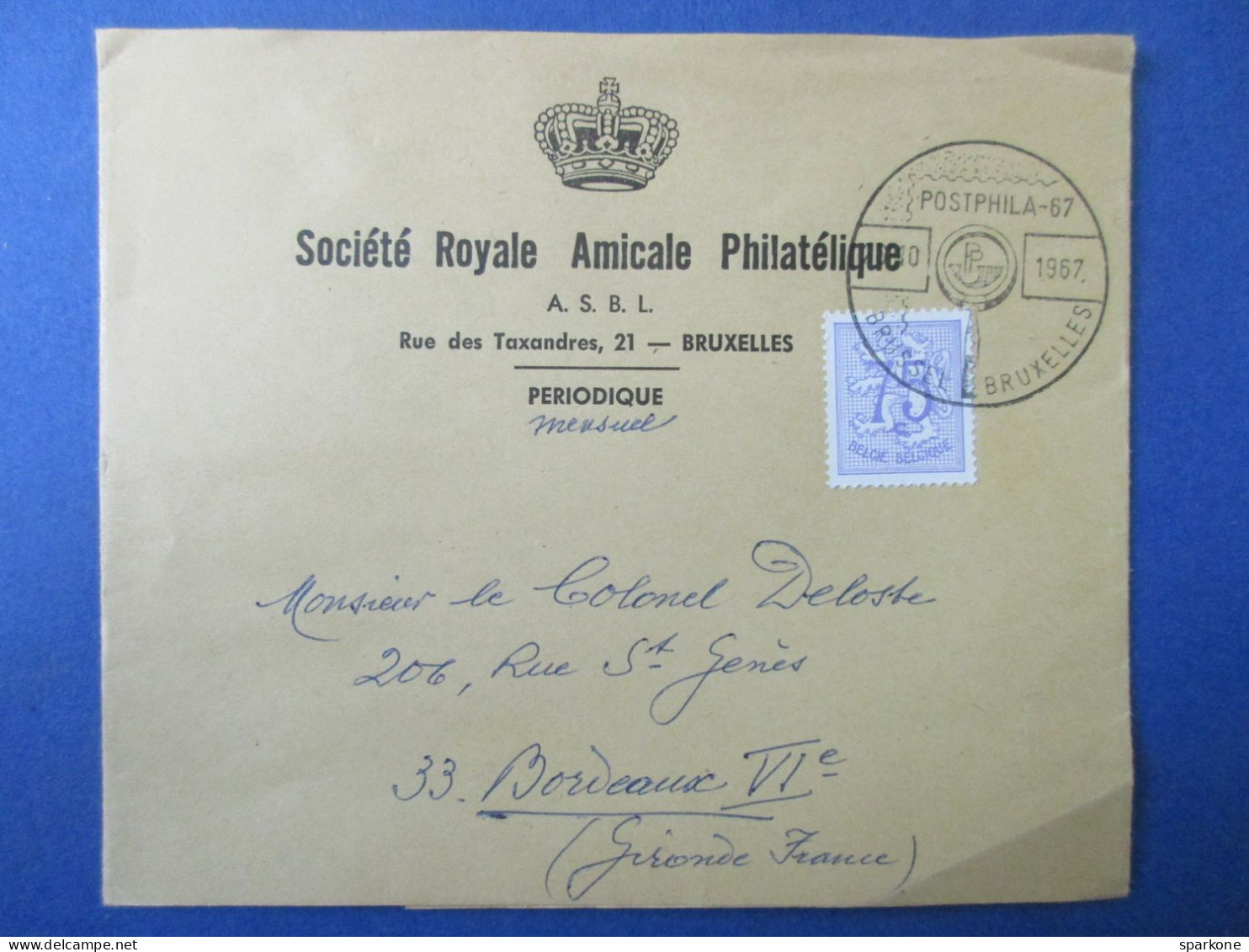 Marcophilie - Enveloppe - Belgique - Société Royal Amicale Philatélique - Bruxelles 1967 - Andere & Zonder Classificatie