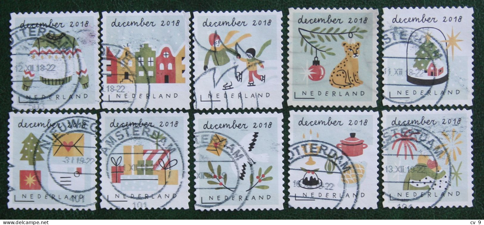 Decemberzegel Weihnachten Christmas Noel NVPH 3698-3707 (Mi 3775-3784) 2018 Gestempeld / USED NEDERLAND / NIEDERLANDE - Gebraucht