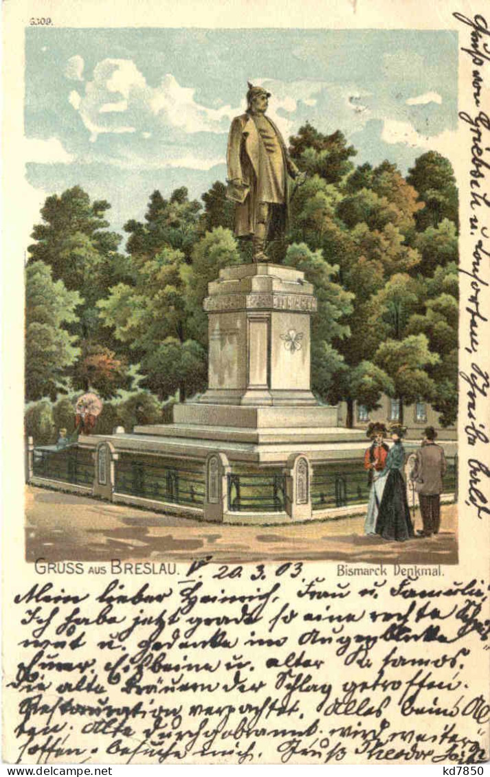 Gruss Aus Breslau - Bismarck Denkmal - Litho - Schlesien