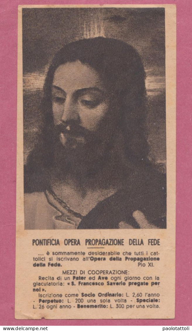Santino, Holy Card- Pontificia Opera Propagazione Della Fede- Imprimatur Florentiae 20.5.1940 - 110x 55mm - Images Religieuses