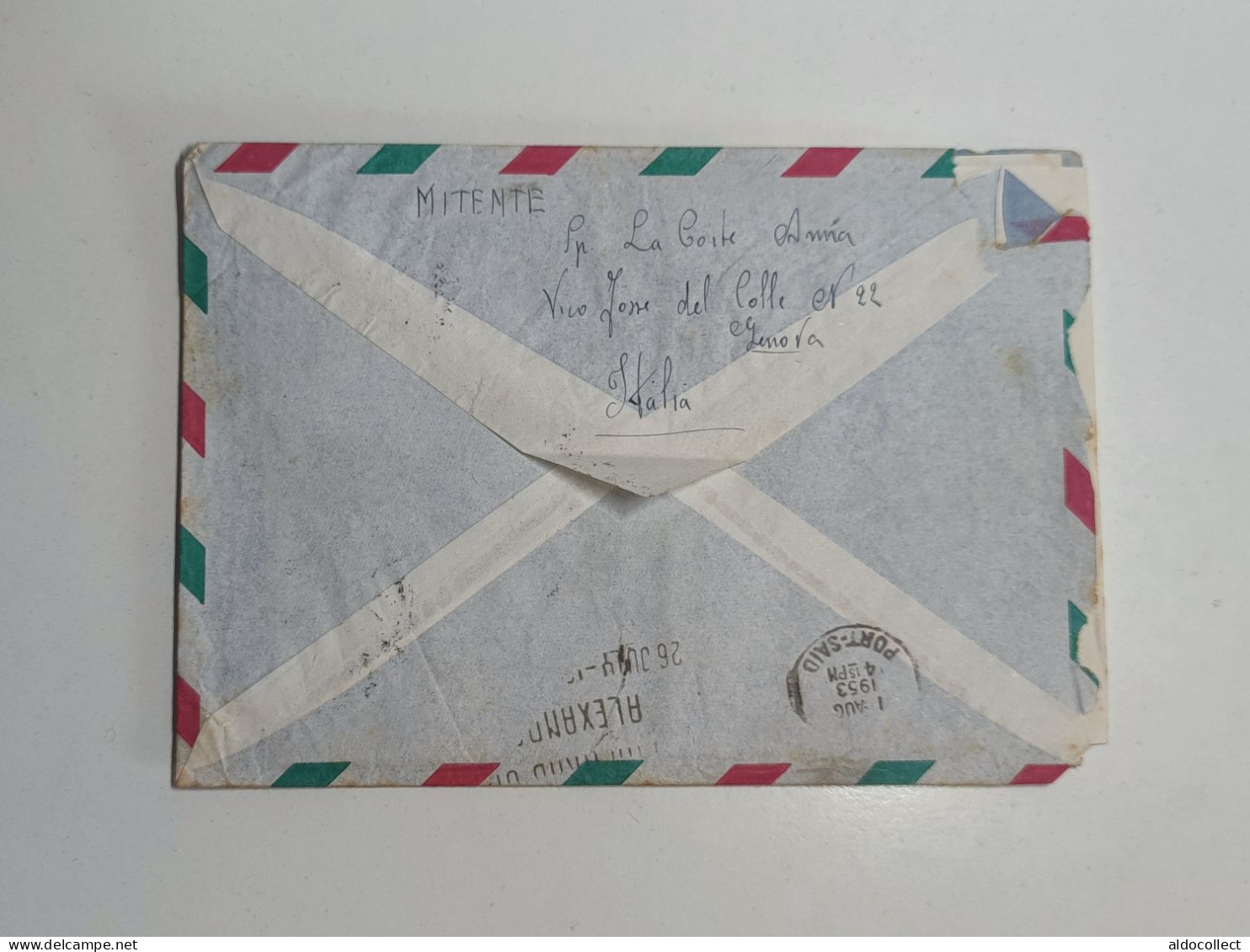Lettera Via Aerea Da Genova Per Porto Said Egitto Del 1953 - Poste Aérienne