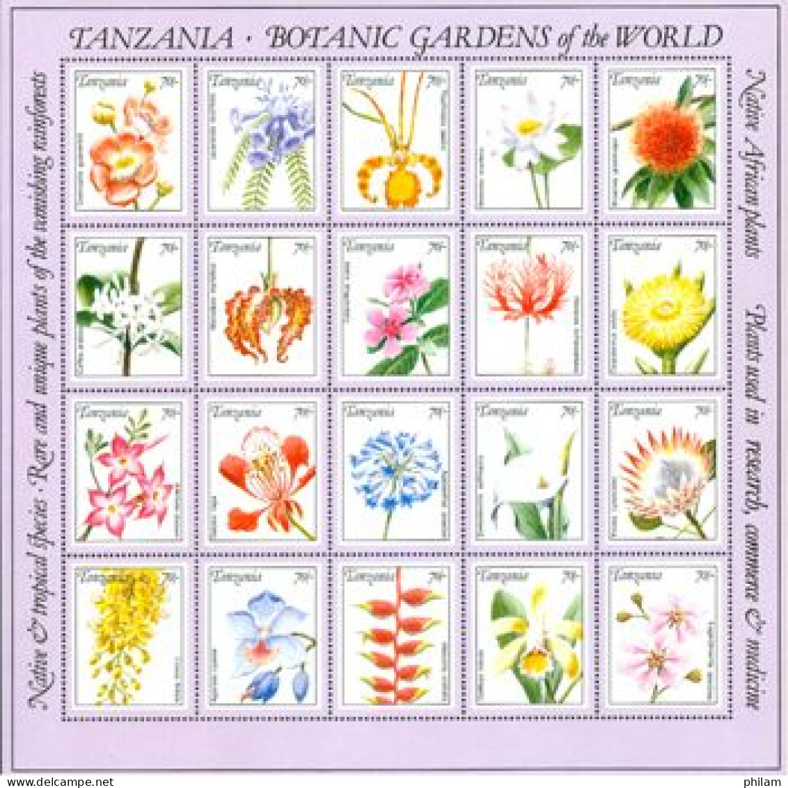 TANZANIE 1992 - Jardins Botaniques Du Monde - Rio De Janeiro - Fleurs 20 V. - Orchidee