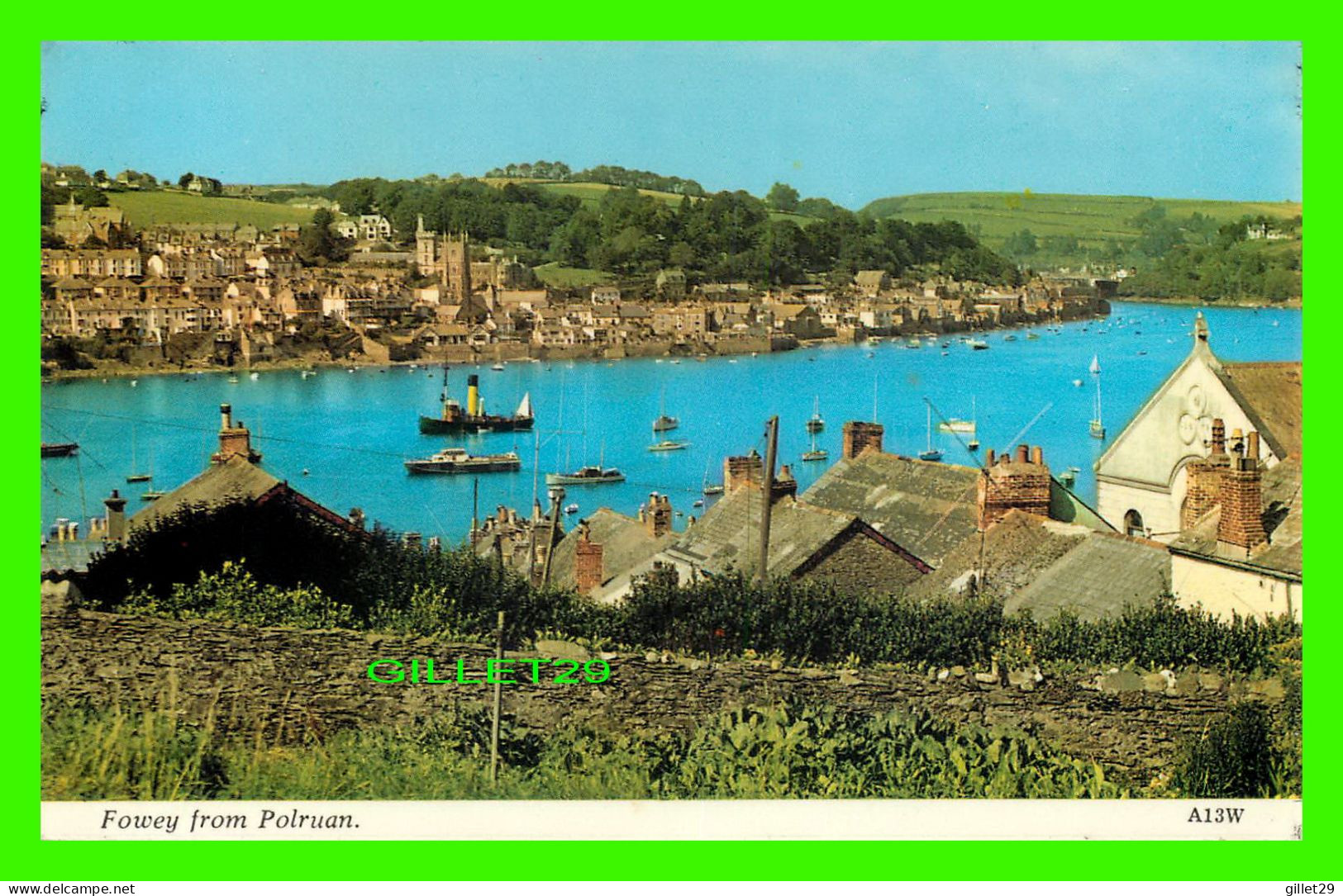 FOWEY, CORNWALL, UK - VIEW OF THE CITY FROM POLRUAN - ANIMATED WITH SHIPS - TRAVEL IN 1910 - HARVEY BARTON VIEWCARD - - Autres & Non Classés