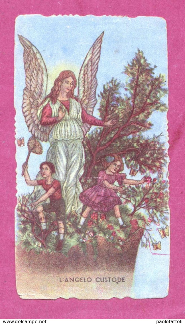 Santino, Holy Card- L'Angelo Custode.  Ed. Cav. G. Canedi, Milano- Lightly Folded In A Corner- 106x 57mm - Devotion Images