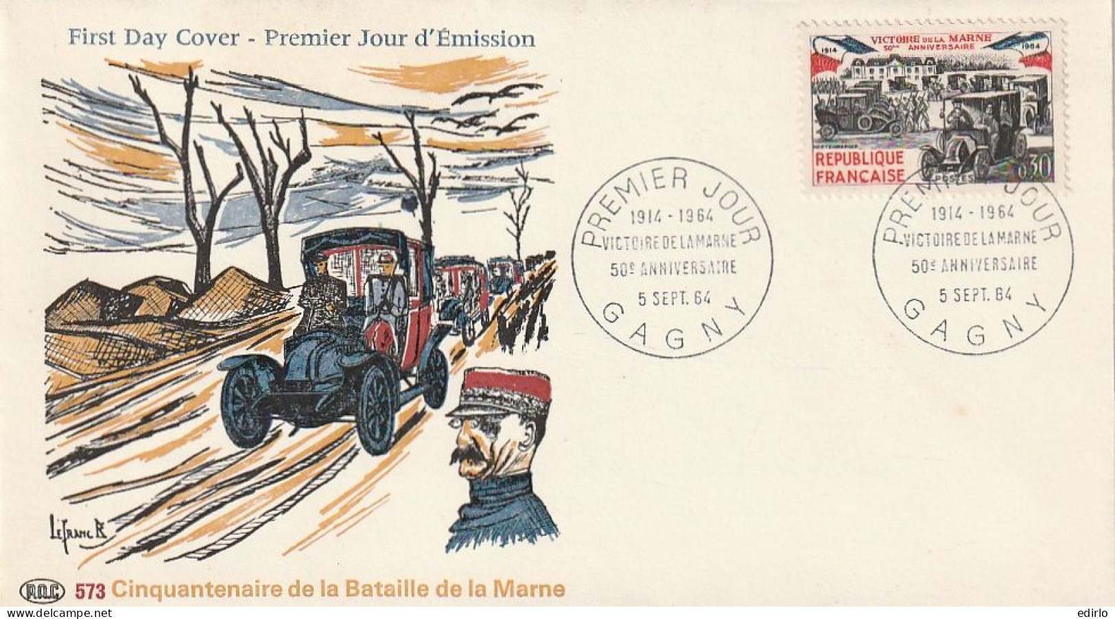 ///   FRANCE ///    PREMIER JOUR ---  FDC  --- Cinquentenaire De La Bataille De La Marne - 1950-1959