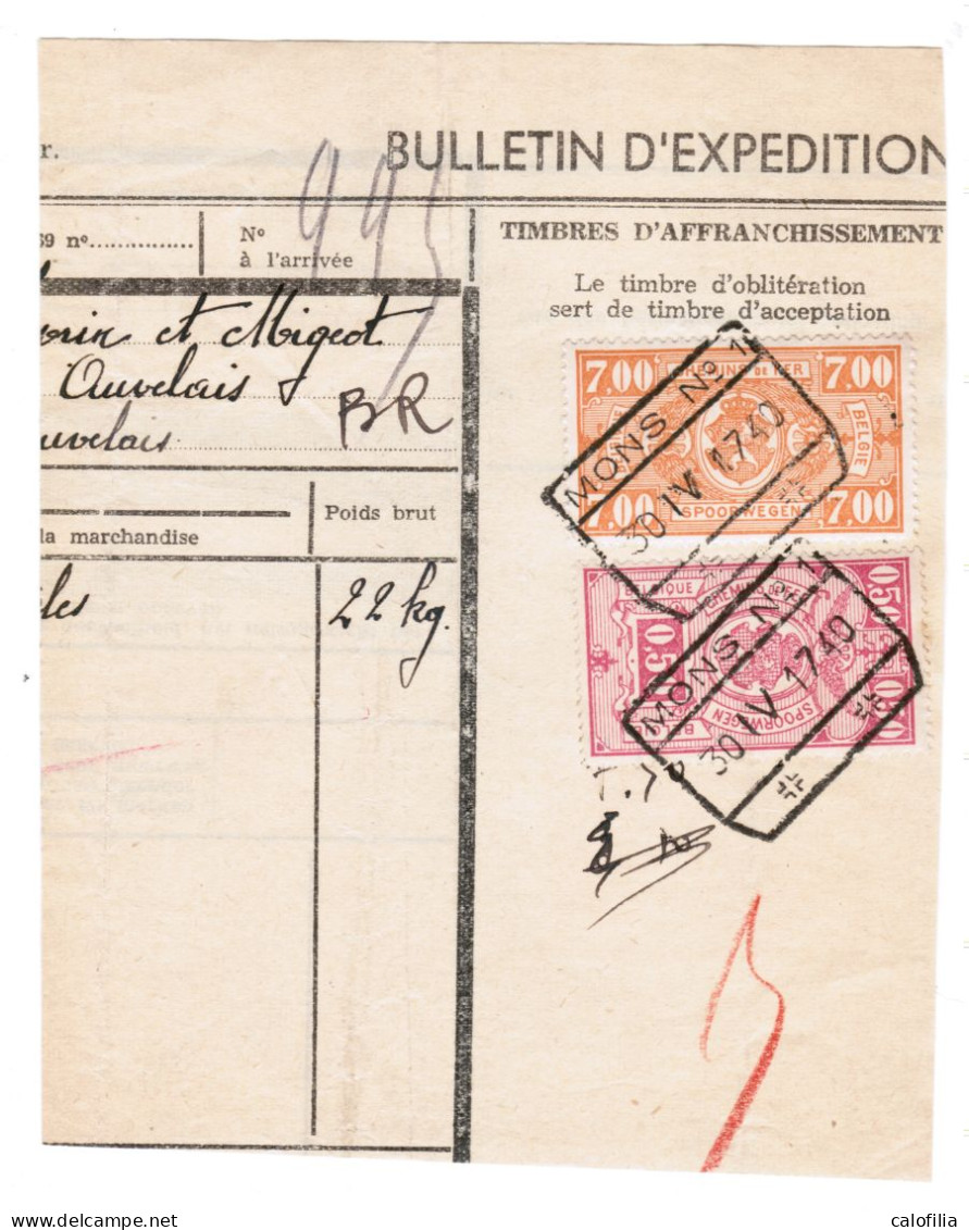 Fragment Bulletin D'expedition, Obliterations Centrale Nettes, MONS 1 - Usati