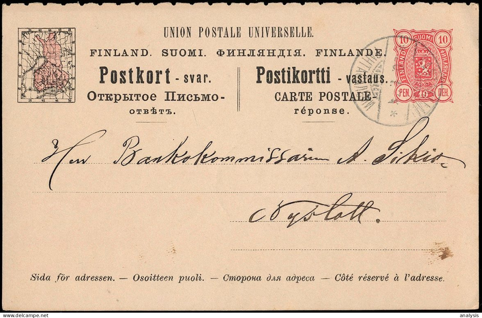 Finland Rantasalmi 10P Postal Stationery Card Mailed To Savonlinna 1894. Russia Empire - Lettres & Documents