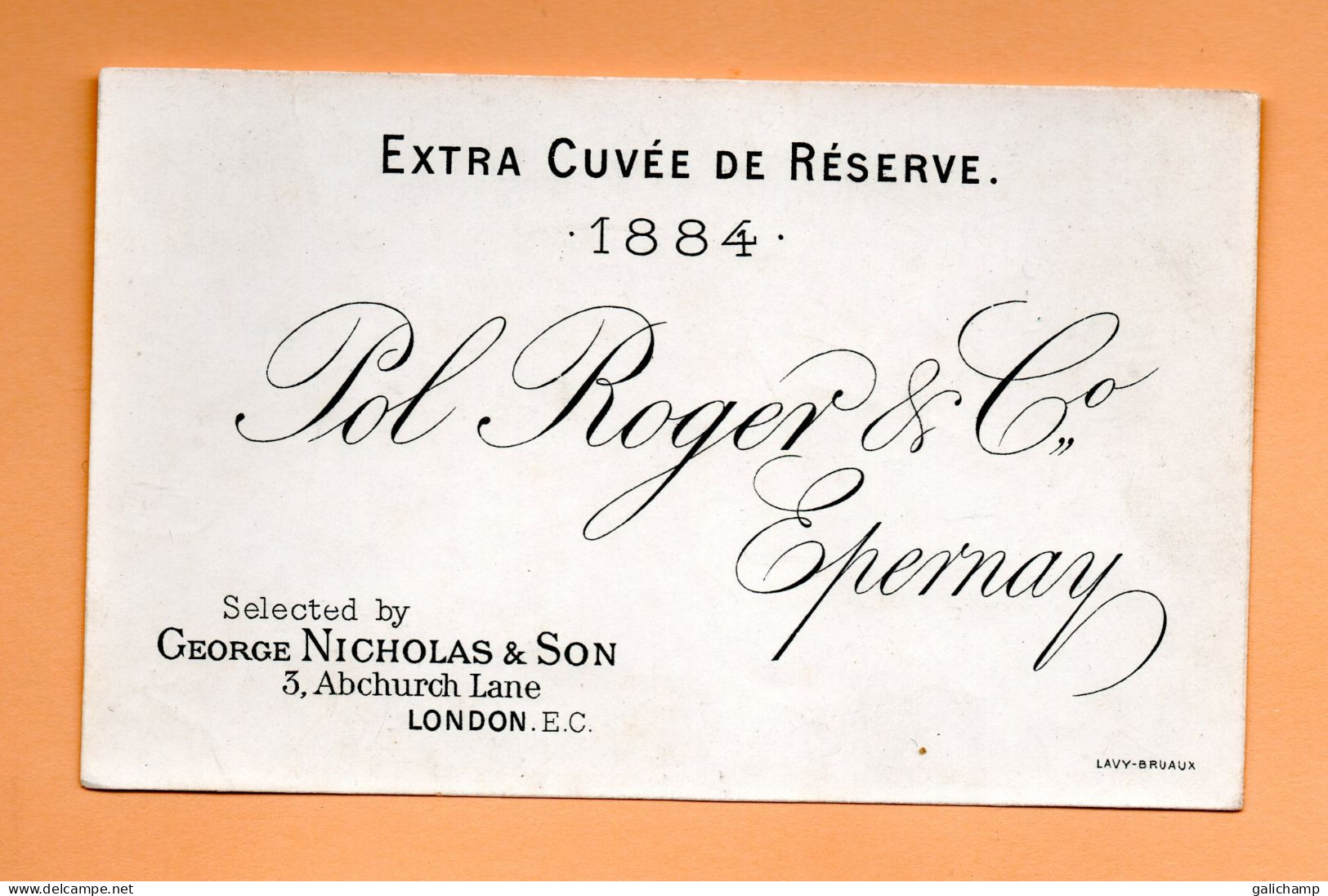 Etiquette De Champagne  "  POL  ROGER  "  Cuvée De Réserve 1884 - Champagner