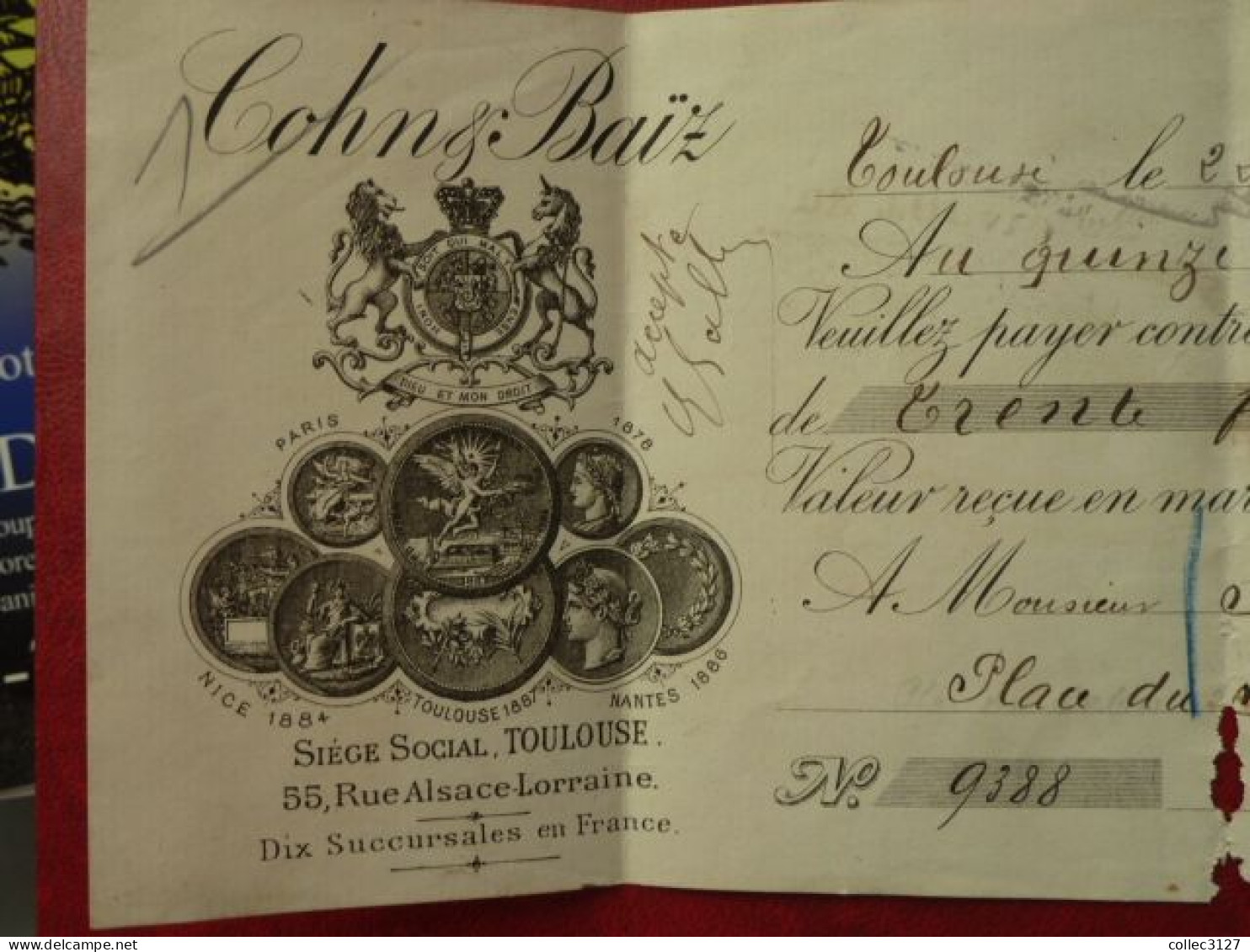 LF1 - Billet à Ordre Cohn Et Baïz 55 Rue Alsace Lorraine Toulouse - 1895 - 1800 – 1899
