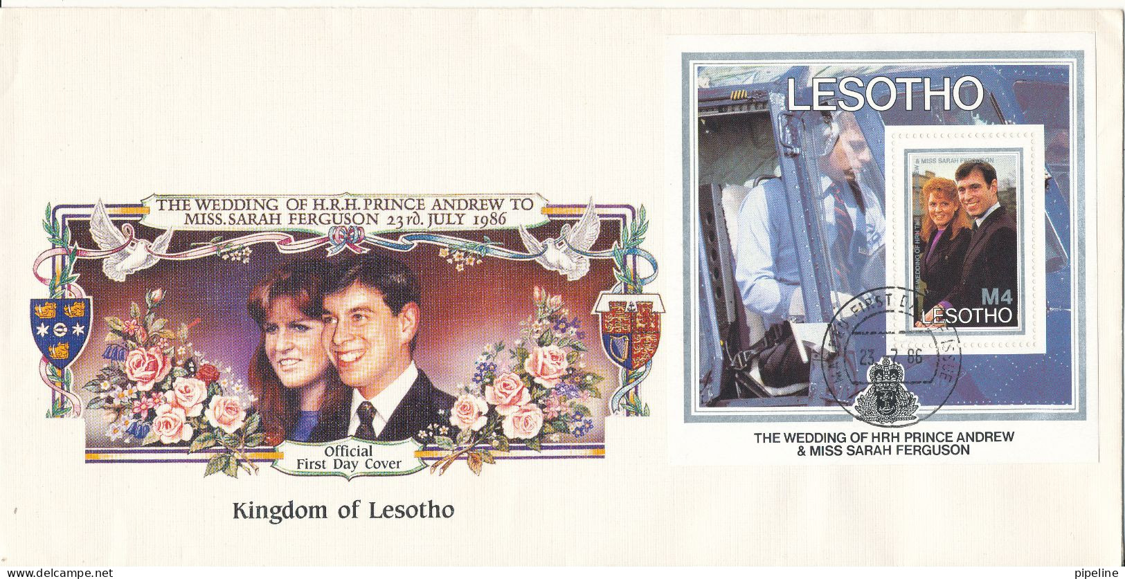 Lesotho FDC 23-7-1986 The Wedding Of HRH Prince Andrew & Sarah Ferguson Souvenir Sheet With Cachet - Lesotho (1966-...)