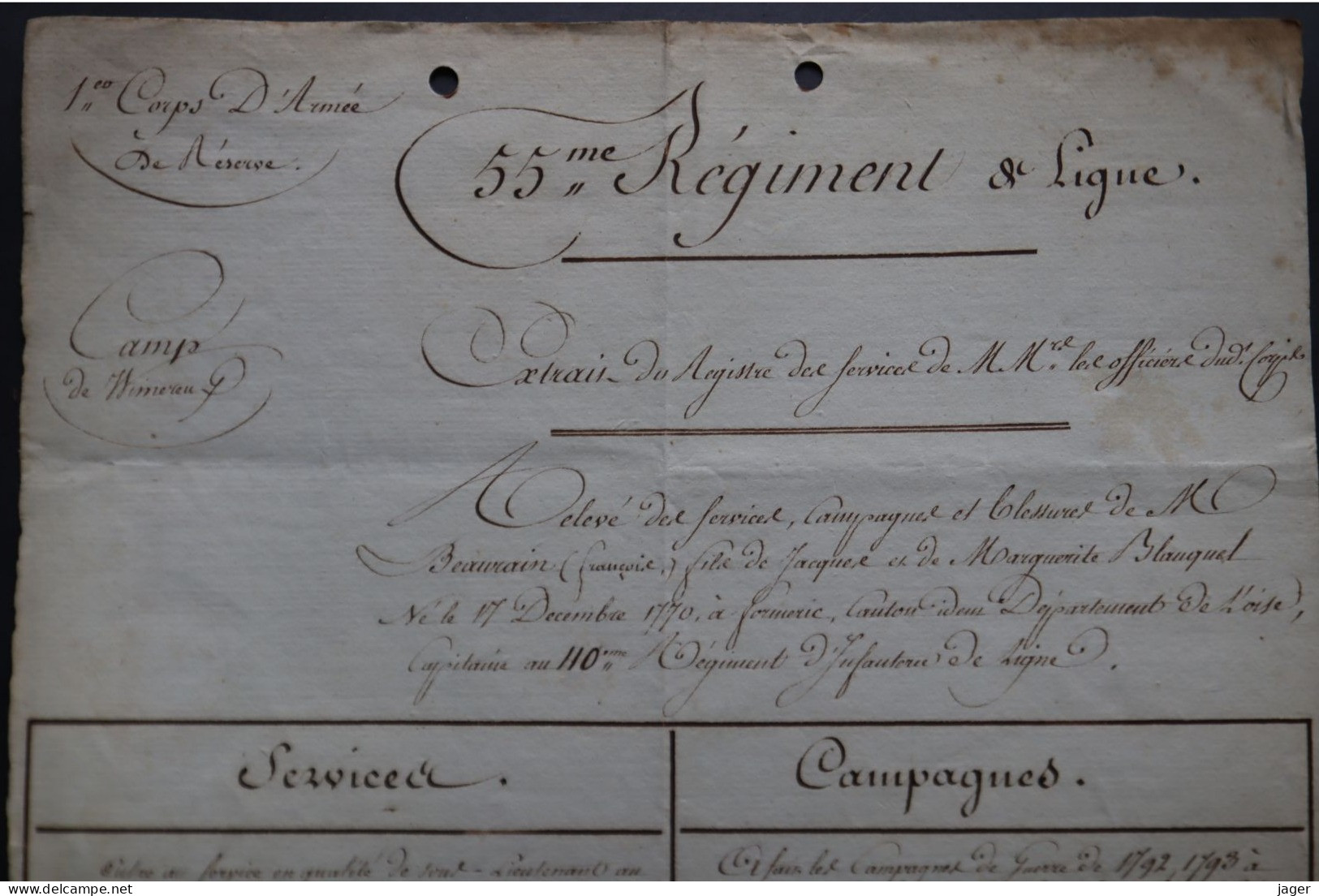 1807 Congé Du 110 Et 55 E Régiment D'infanterie Capitaine BEAURAIN Autographes Général De La Révolution Lot 4 - Historical Documents