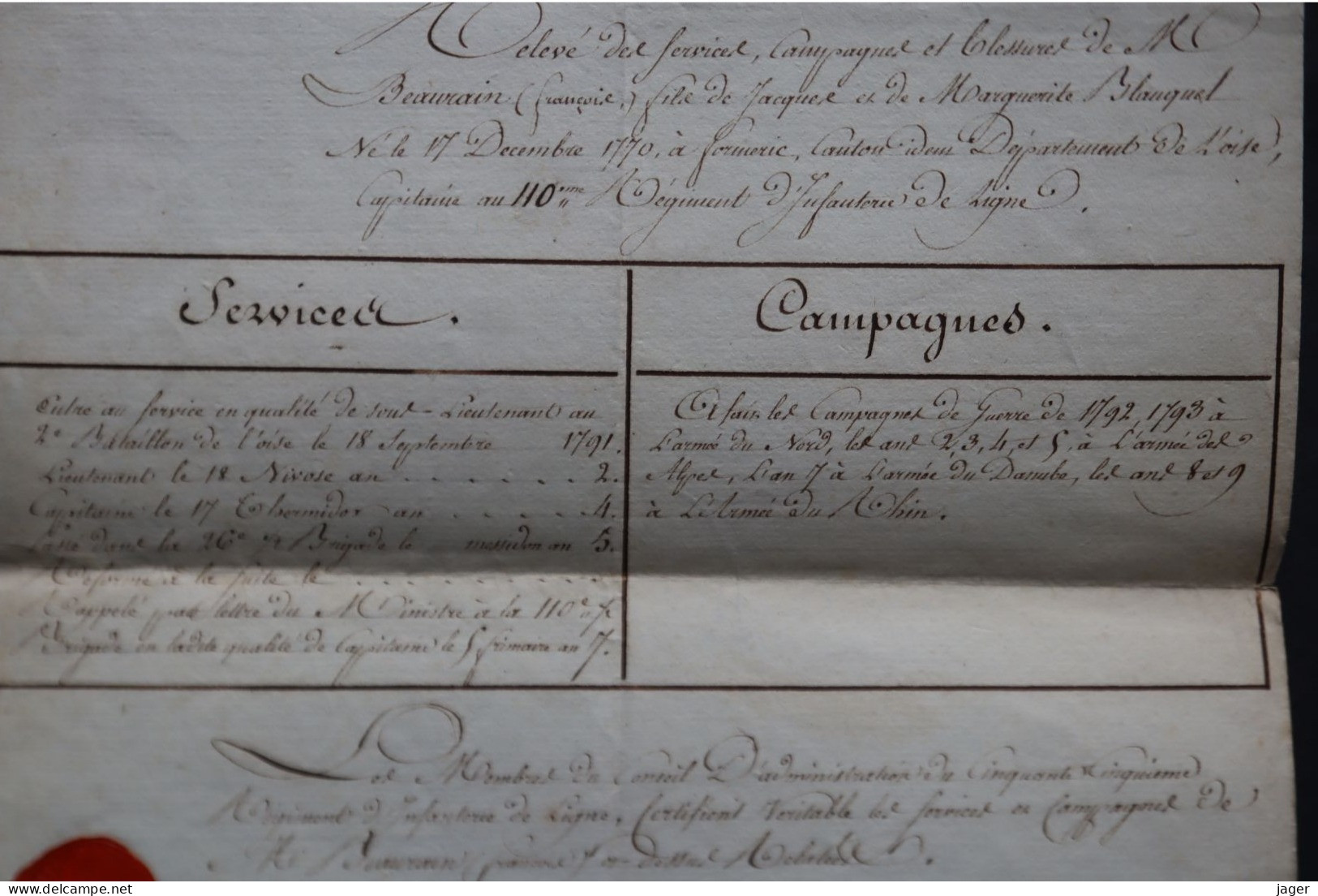 1807 Congé Du 110 Et 55 E Régiment D'infanterie Capitaine BEAURAIN Autographes Général De La Révolution Lot 4 - Documents Historiques