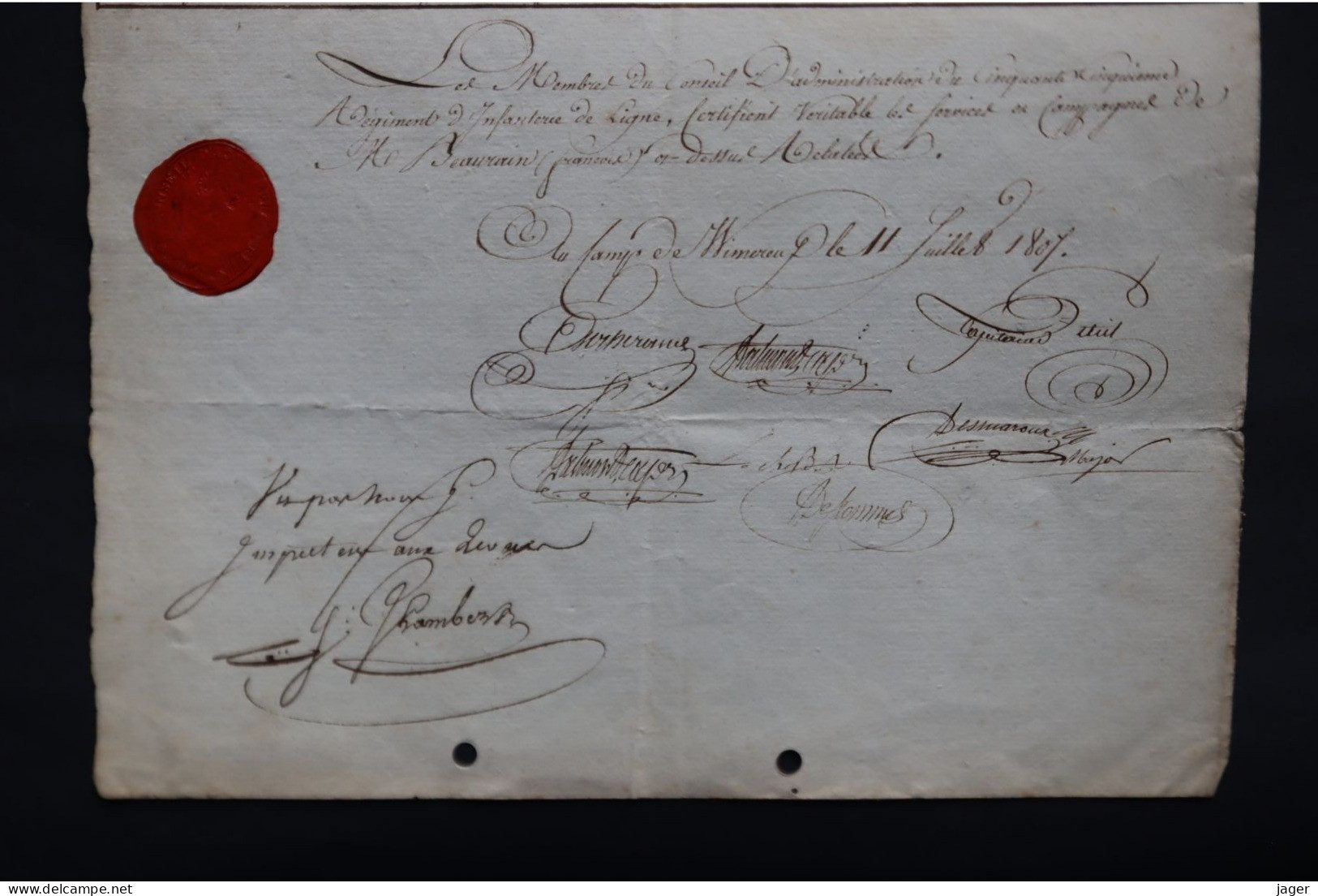 1807 Congé Du 110 Et 55 E Régiment D'infanterie Capitaine BEAURAIN Autographes Général De La Révolution Lot 4 - Historical Documents