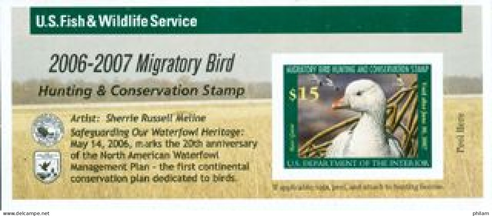 USA  2006 - Oiseau Migrateur - Oie De Ross - Hunting Stamp - Ross Goose -adh.- BF - Nuovi