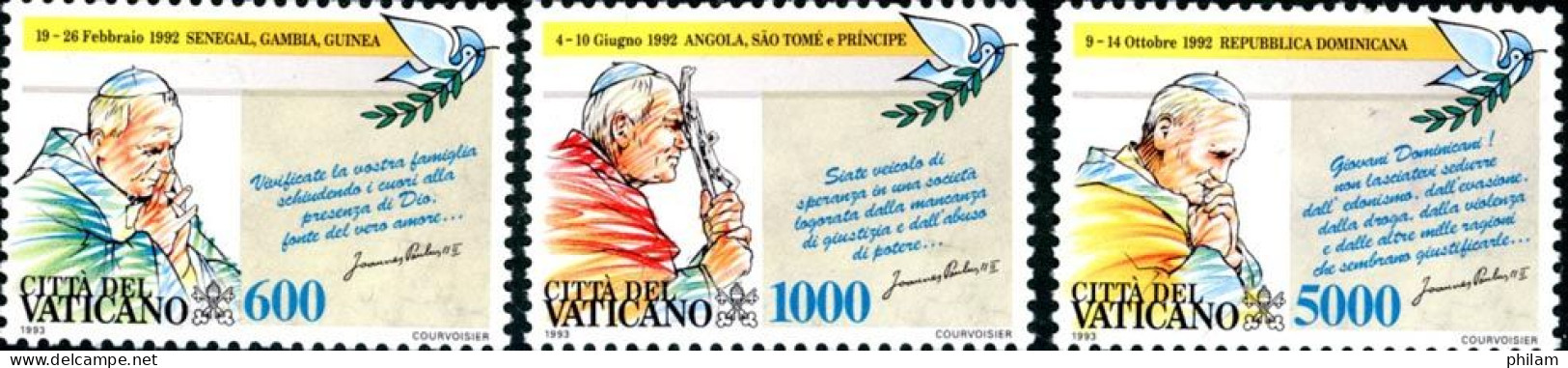 VATICAN 1993 - Voyages Du Pape Jean-Paul II - 3 V. - Nuovi