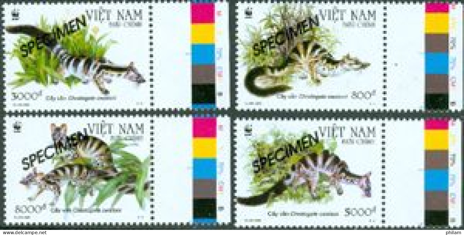 VIETNAM 2005 - W.W.F. - Civette Lignée D'Ouston - 4 V. -  Surchargés SPECIMEN - Unused Stamps