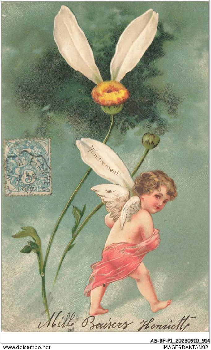 AS#BFP1-0458 - ANGE - Ange Effeuillant Une Marguerite, Tendrement - Carte Gaufrée - Anges