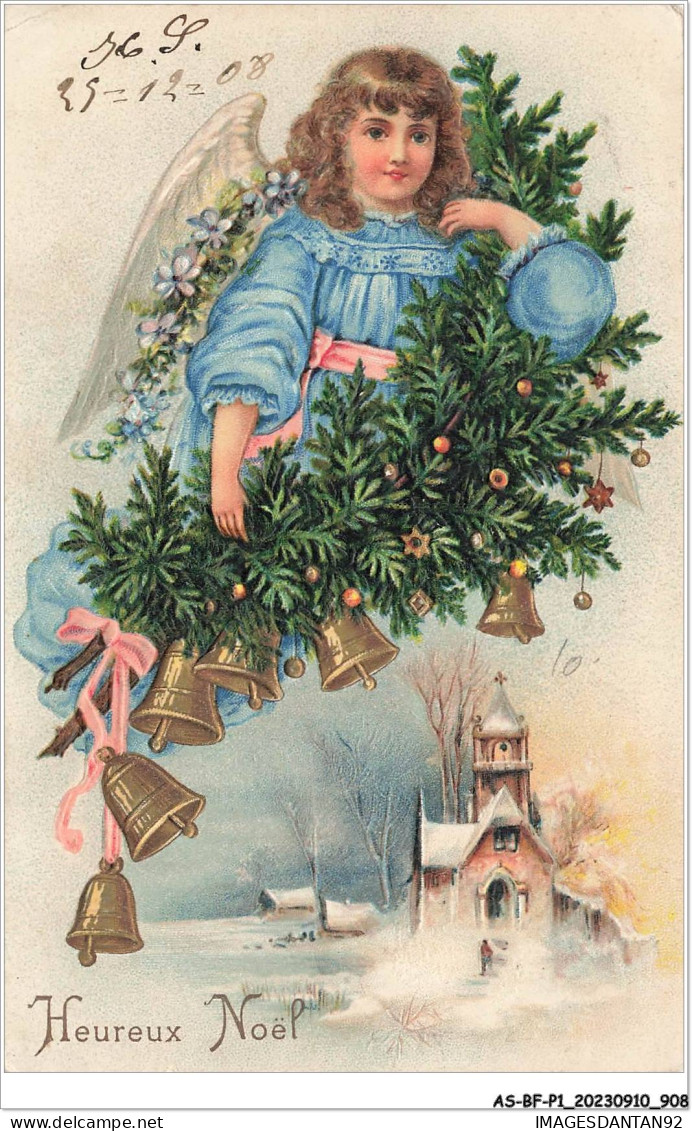 AS#BFP1-0455 - ANGE - Heureux Noël - Ange Avec Une Guirlande De Sapin - Carte Gaufrée - Anges