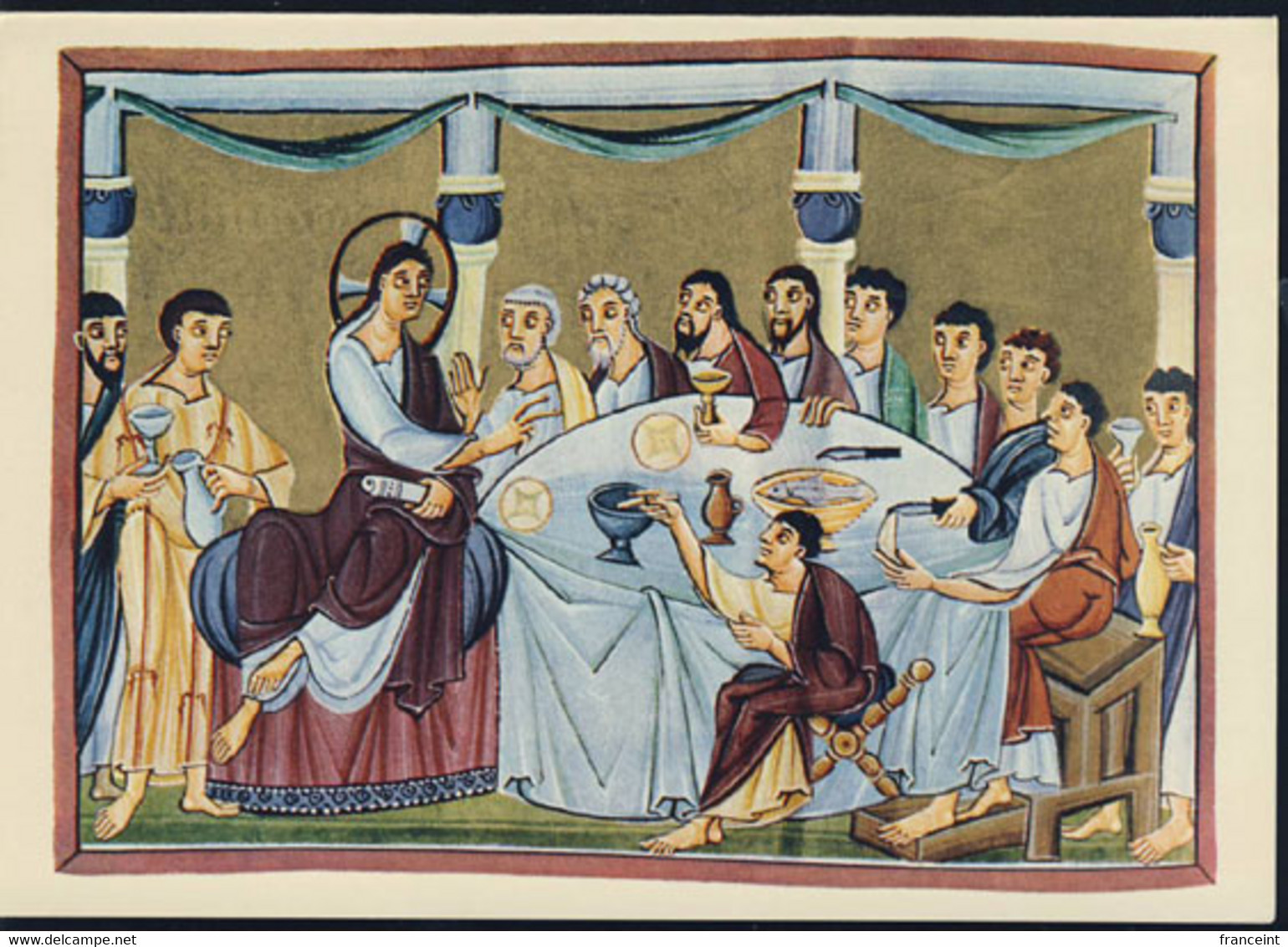 GERMANY(1960) The Last Supper. Wine. Plate Of Fish. Multicolor Telegram No LX 63 With Iconographic Illustration - Autres & Non Classés