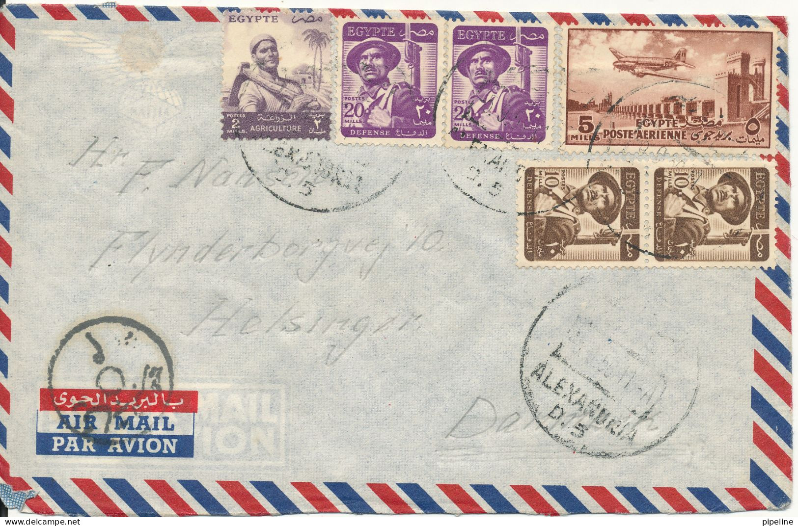 Egypt Air Mail Cover Sent To Denmark Alexandria 1956 - Poste Aérienne