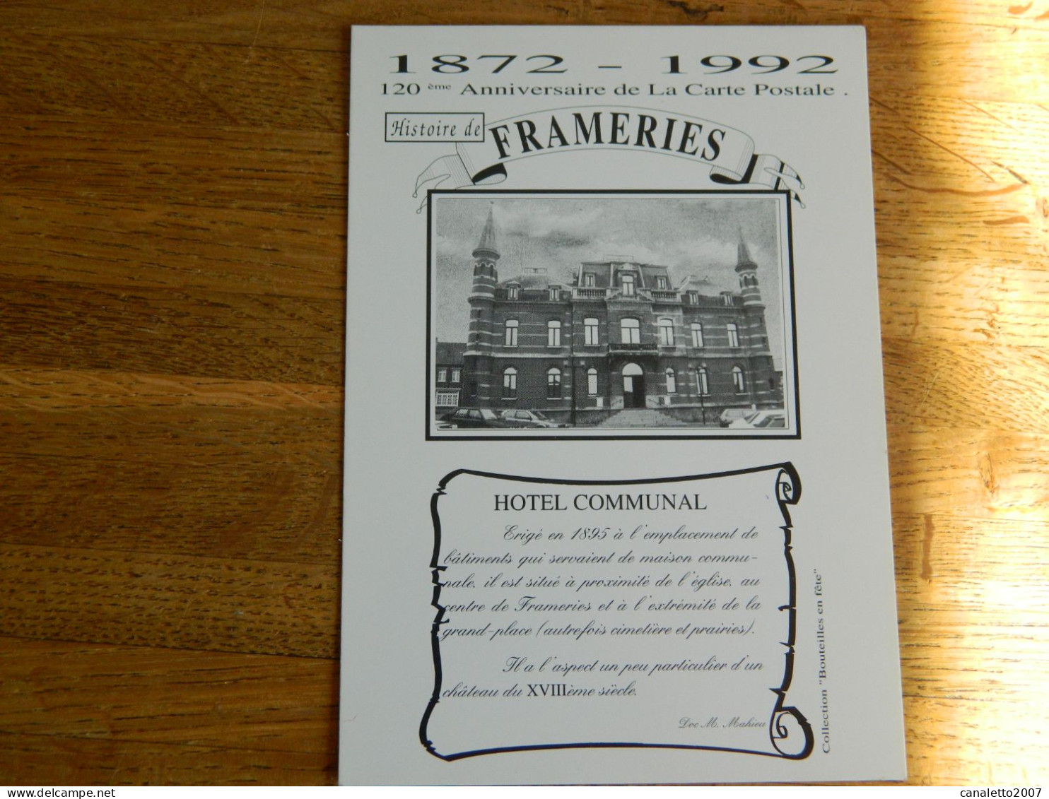 FRAMERIES: CARTE DE L'HISTOIRE DE FRAMERIES -HOTEL COMMUNAL - Frameries