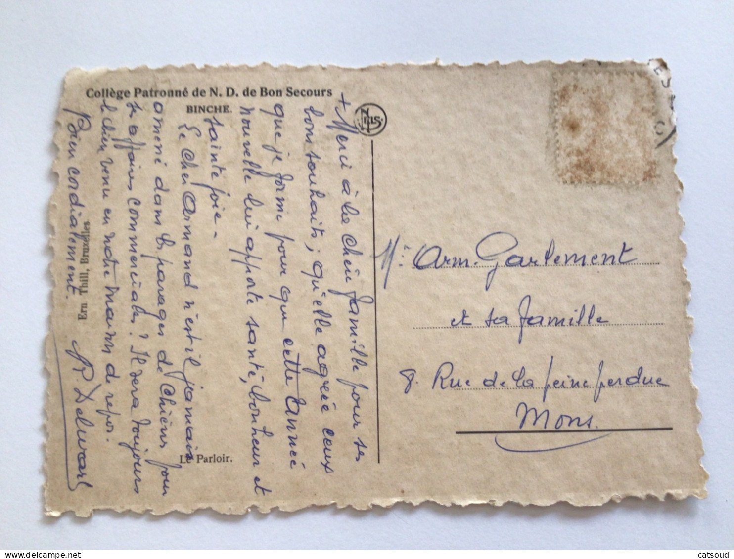 Carte Postale Ancienne Binche Collège Patronné De N.D. De Bon Secours Le Parloir - Binche