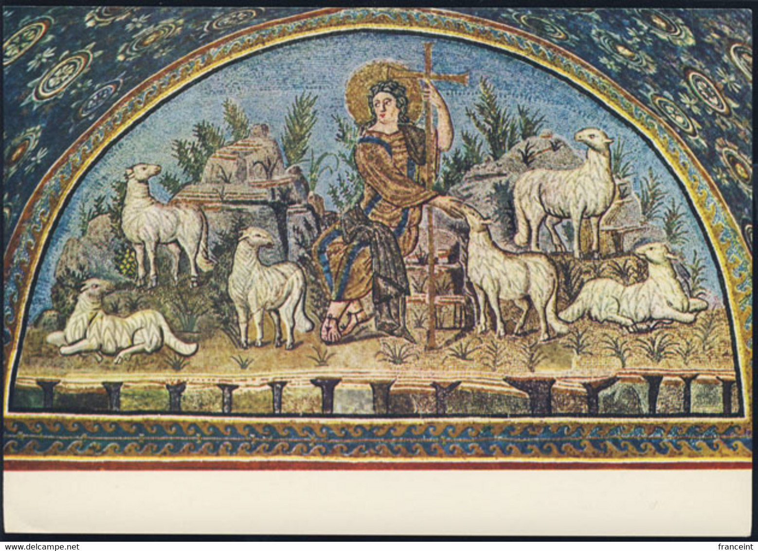 GERMANY(1960c) Christ Holding Cross. Sheep. Multicolor Telegram No LX 60 With Illustration Of 5th Century Mosaic - Other & Unclassified