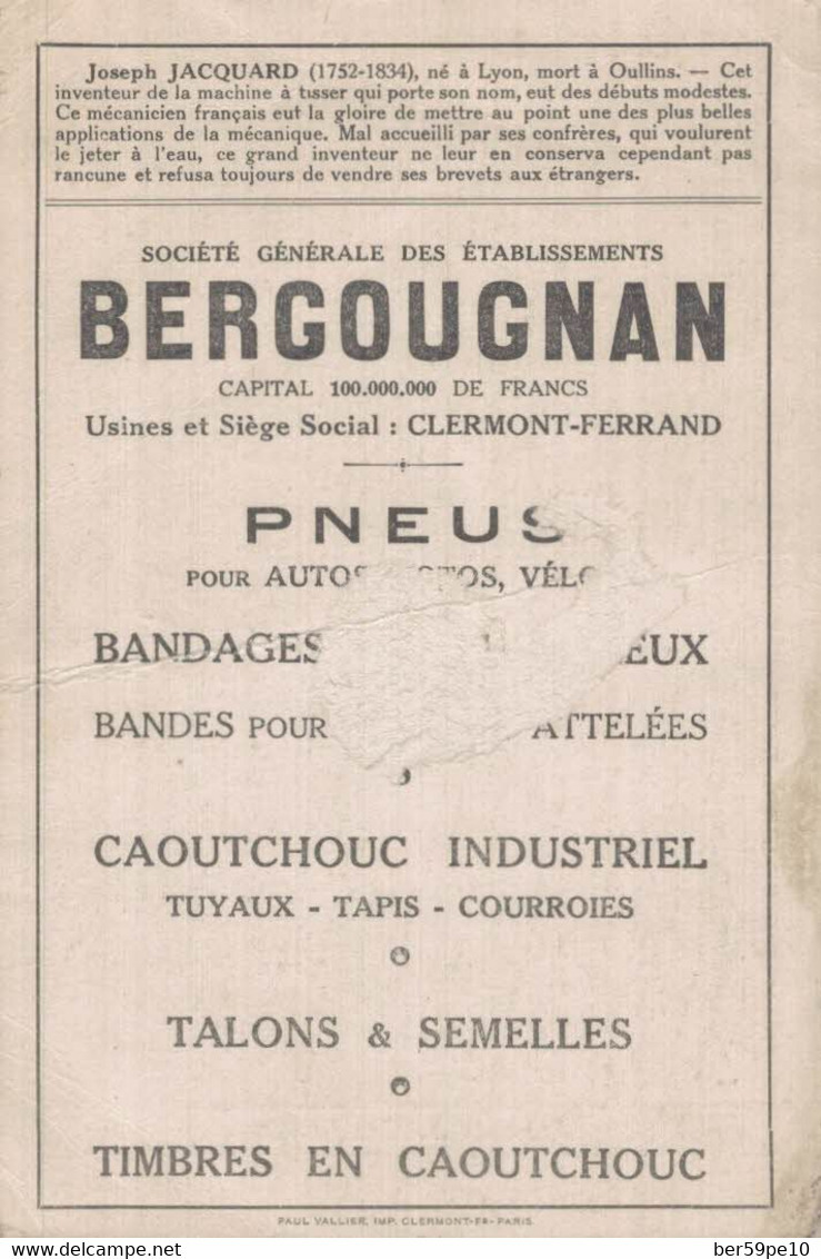 CHROMO PNEUS CAOUTCHOUC INDUSTRIEL BERGOUGNAN CLERMONT-FERRAND JOSEPH JACQUARD - Autres & Non Classés