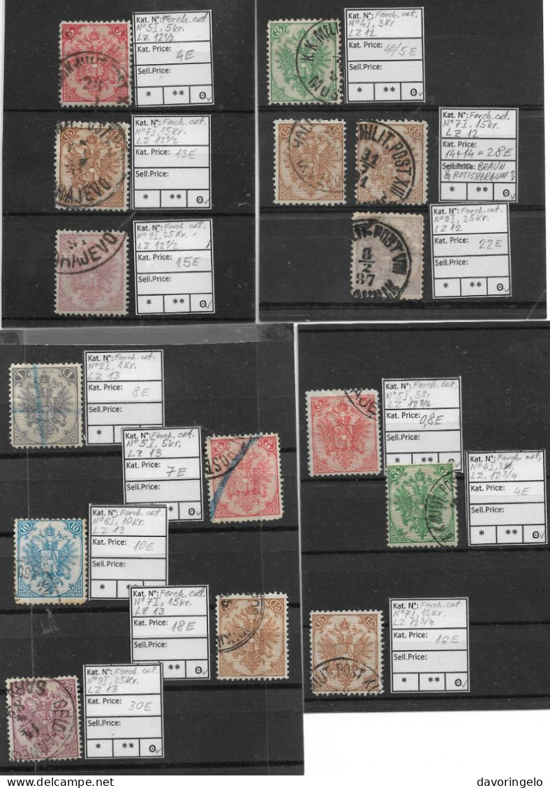 Bosnia-Herzegovina/Austria-Hungary, Coat Of Arms (5 STAMPS), ALL I Plate, ALL Perf. 13 - Bosnia Erzegovina