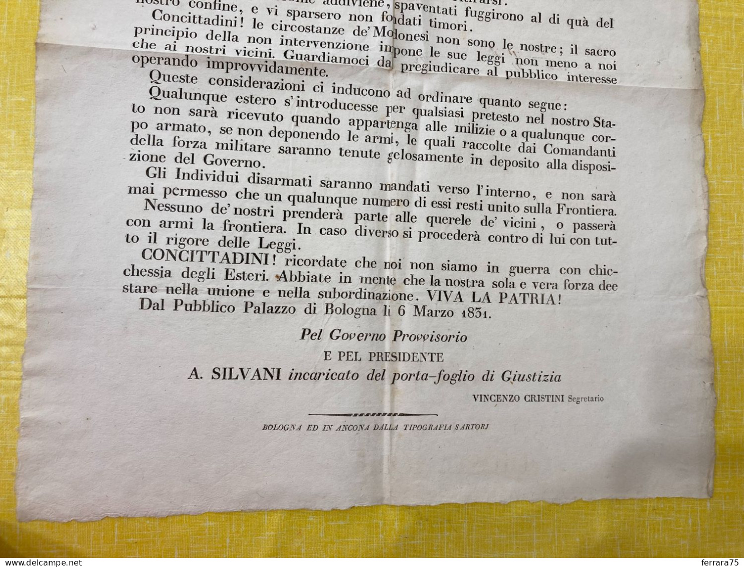 MANIFESTO GOVERNO PROVVISORIO MOTI RIVOLUZIONARI BATTAGLIONE ESTENSE 1831. - Documents Historiques