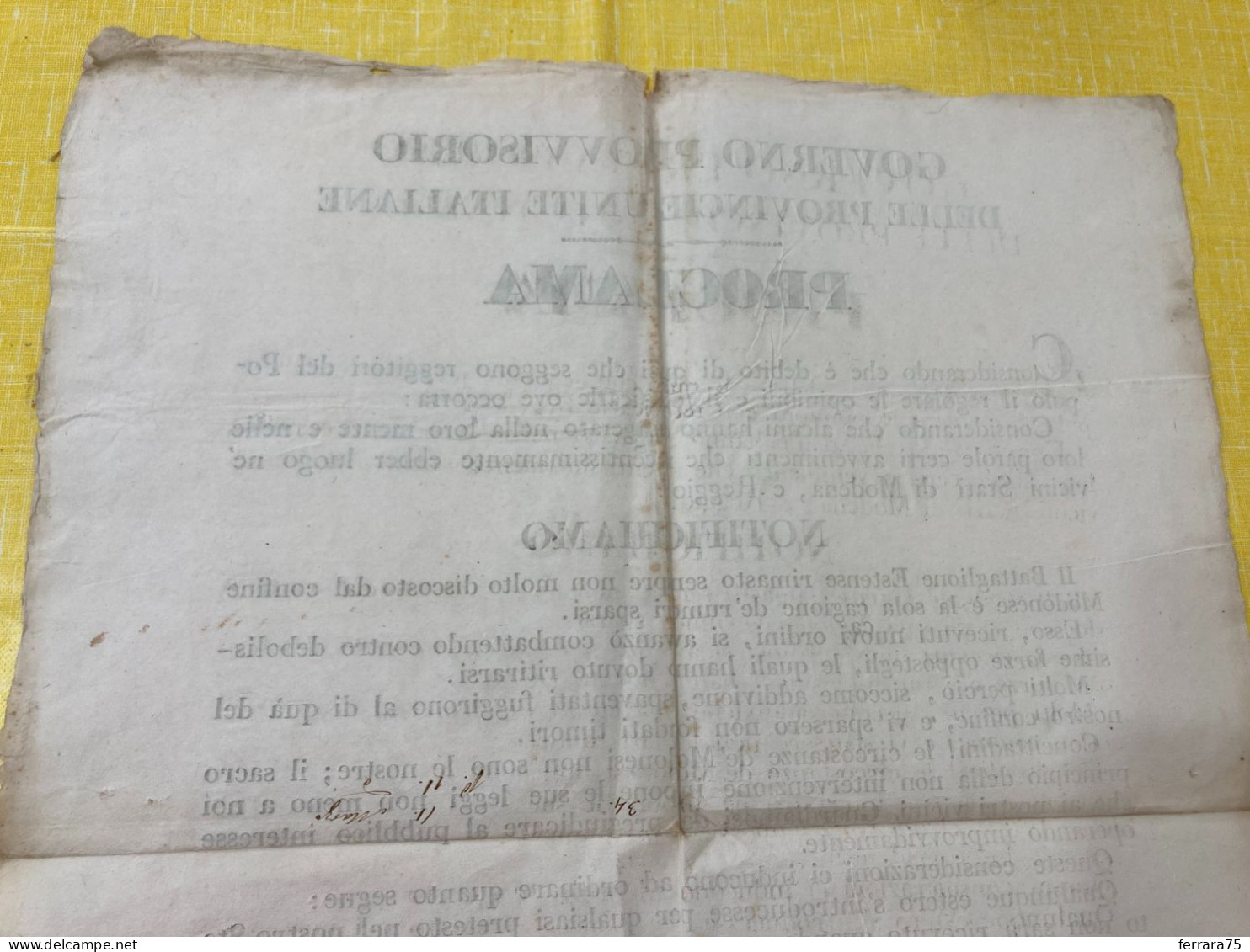 MANIFESTO GOVERNO PROVVISORIO MOTI RIVOLUZIONARI BATTAGLIONE ESTENSE 1831. - Documents Historiques