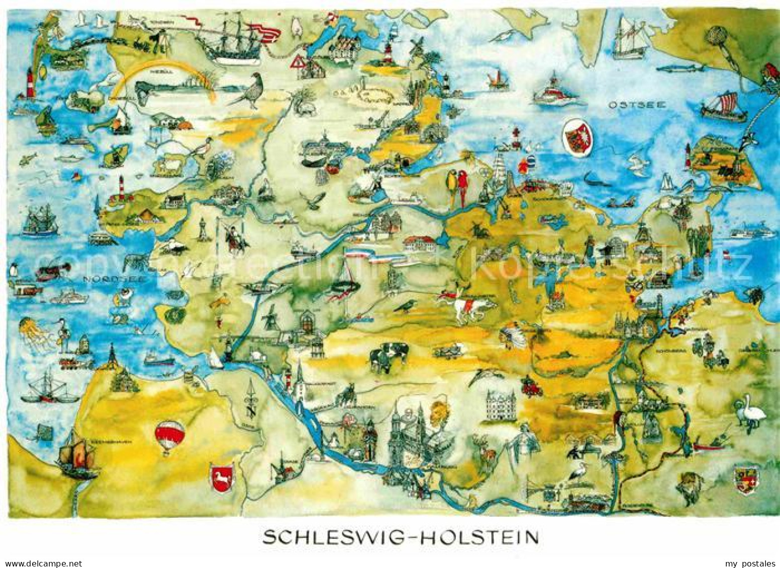 72899016 Schleswig-Holstein Gebietskarte Aquarell Schleswig-Holstein - Autres & Non Classés