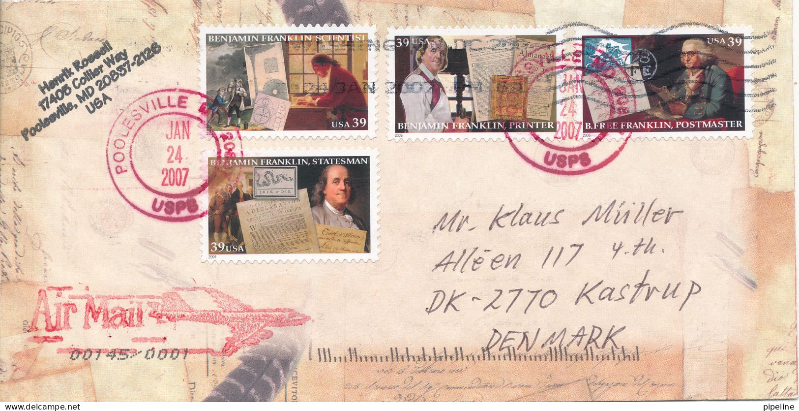 USA Cover Sent To Denmark 24-1-2007 Topic Stamps - Covers & Documents