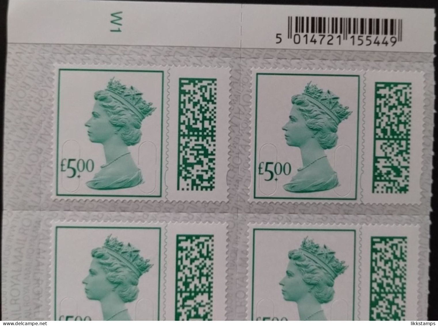 S.G.V4840~CYLINDER BLOCK OF 10 X £5.00p NEW BARCODED  MACHIN DEFINITIVE UNFOLDED & NHM #02937 - Machins