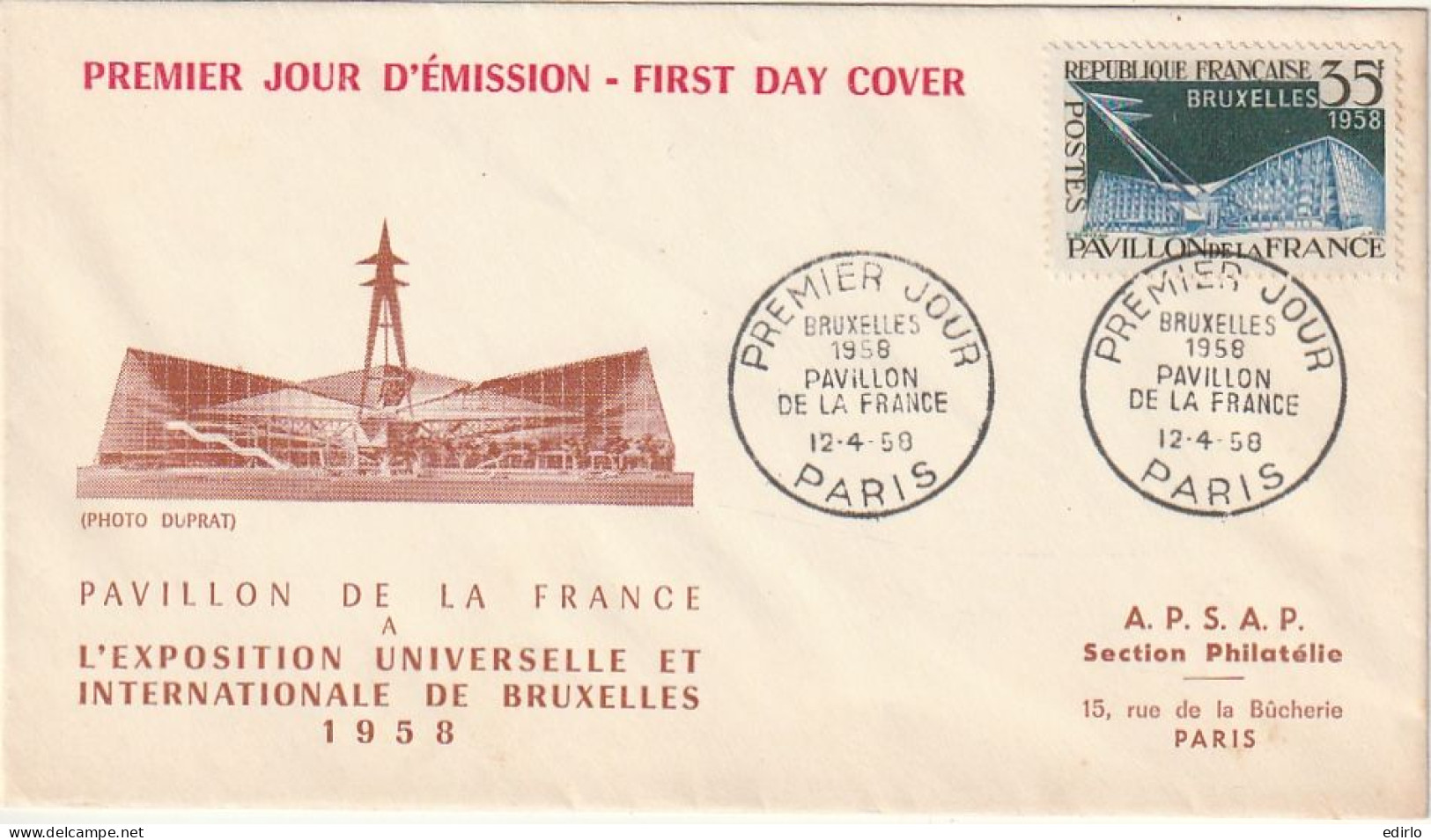 ///   FRANCE ///    PREMIER JOUR ---  FDC  ---  Exposition Universelle De Bruxelles 1958 - 1950-1959