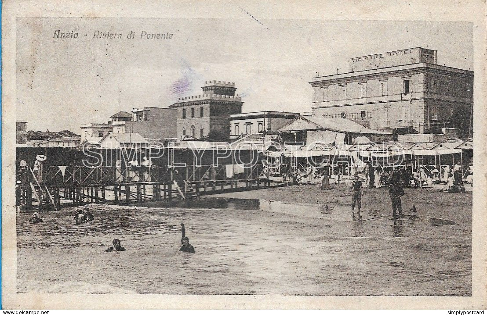 CARTOLINA  ANZIO RIVIERA DI PONENTE - ANIMATA , VIAGGIATA 1919 - E40 - Otros & Sin Clasificación