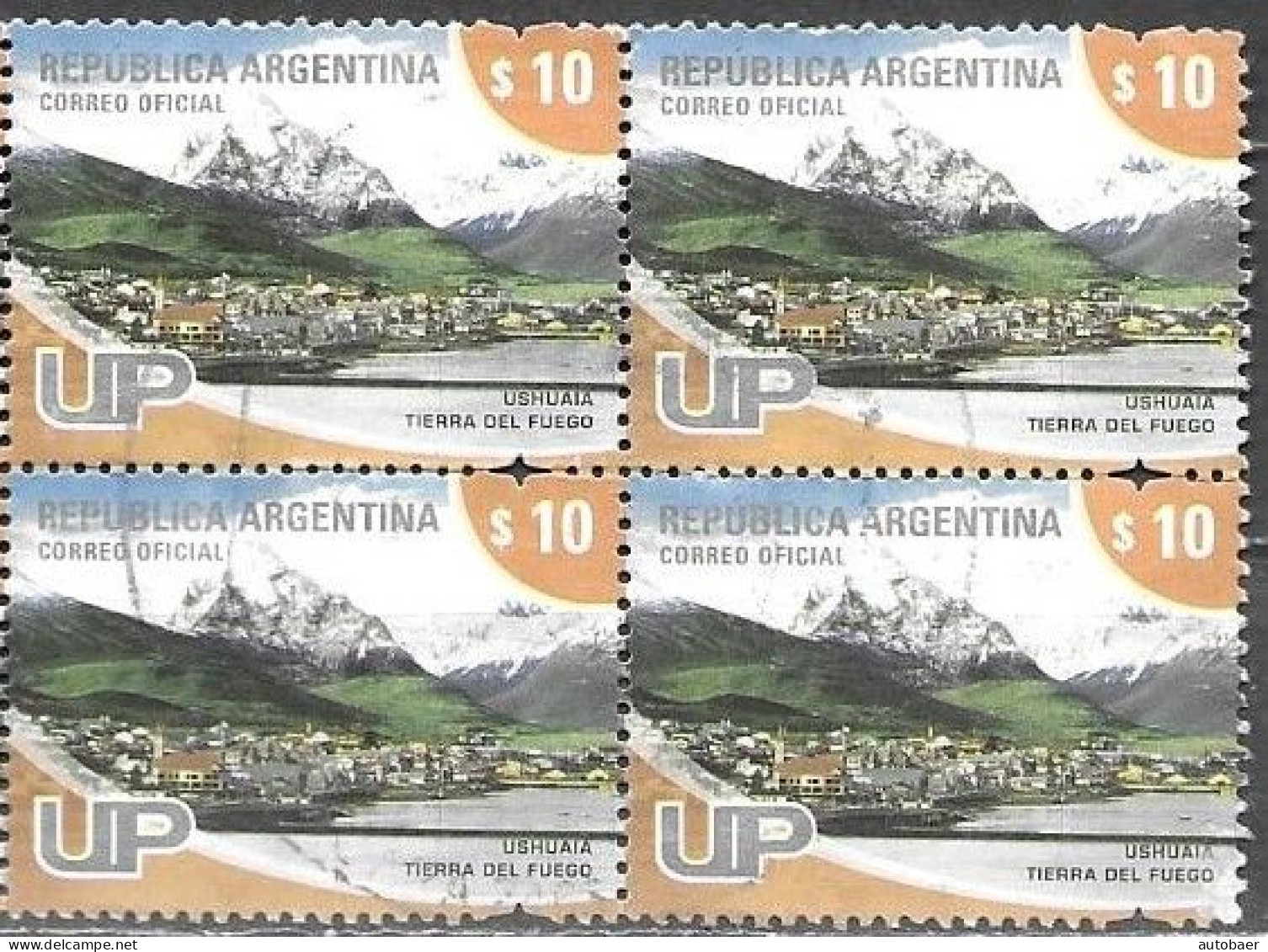 Argentina 2008 Definitives U.P. UP Tourism Ushuaia Mi. 3230A Bloc Of 4 Used Cancelled Gestempelt Oblitéré - Usados
