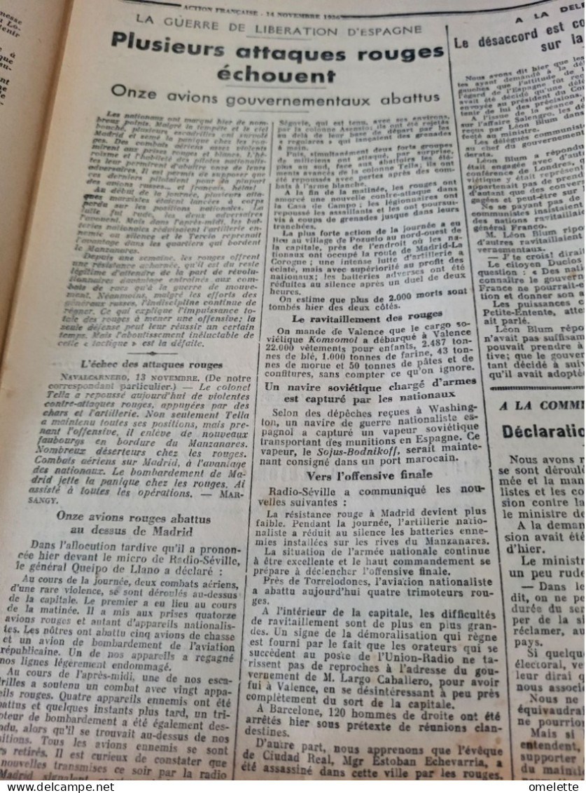 ACTION FRANCAISE 36/MAURRAS DAUDET /AFFAIRE SALENGRO / ESPAGNE GUERRE CIVILE - Sonstige & Ohne Zuordnung