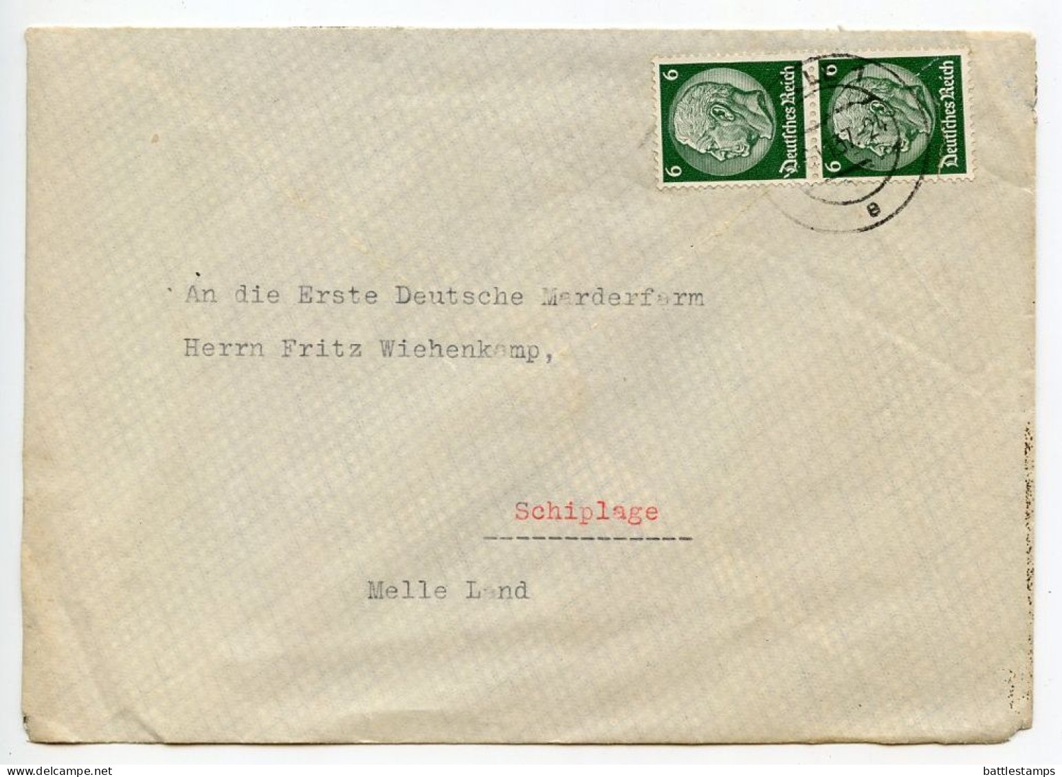 Germany 1937 Cover & Letter; Celle - C. Bonorden, Edelpelztierfarm Freilandzucht Der Nutria To Schiplage; 6pf Hindenburg - Briefe U. Dokumente