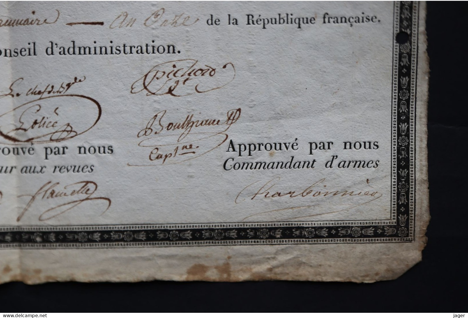 An 11 congé du 110 1/2 brigade Capitaine BEAURAIN autographes général de la révolution lot 3