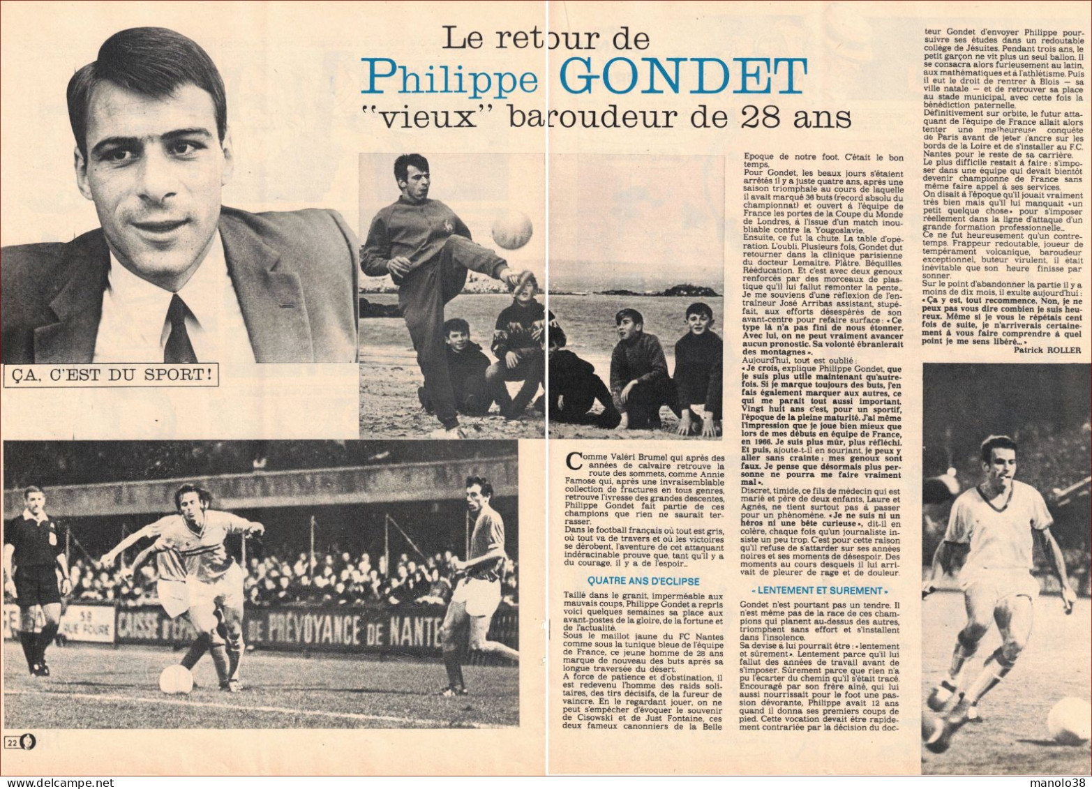 Philippe Gondet. Football. Le Retour D'un Vieux Baroudeur De 28 Ans. Sport. 1970. - Historical Documents